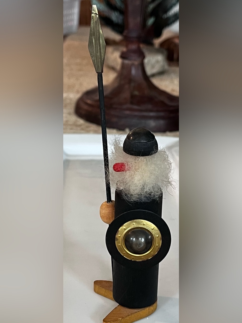Black and Gold Decorative Wooden Soldier Sculpture with Red Accent